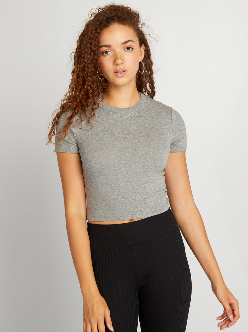 Camiseta cropped de manga corta GRIS - Kiabi