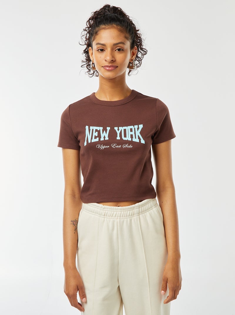 Camiseta cropped de manga corta Marron - Kiabi
