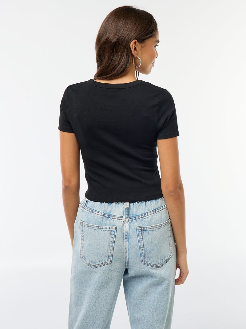 Camiseta cropped de manga corta negro - Kiabi