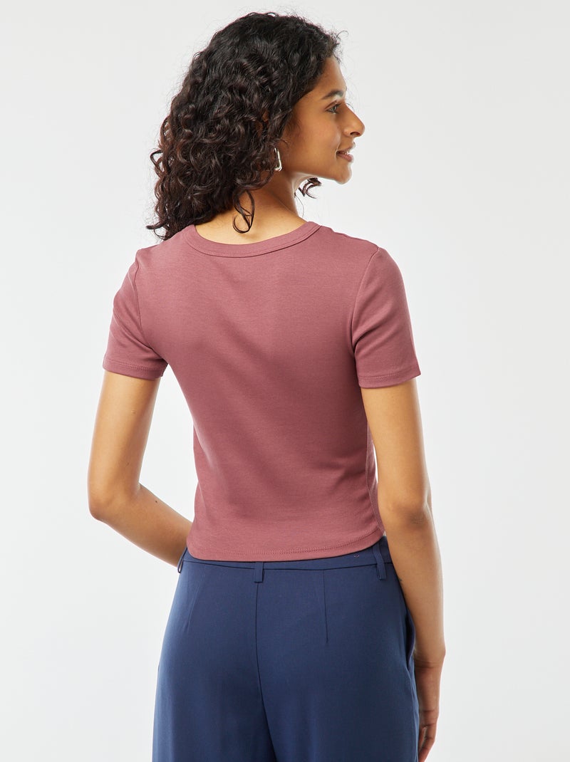 Camiseta cropped de manga corta Rosa - Kiabi