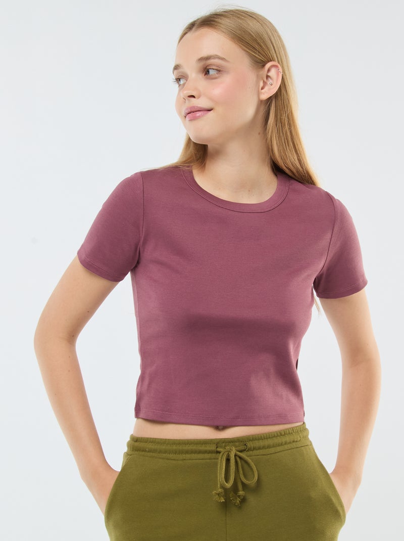 Camiseta cropped de manga corta Rosa - Kiabi