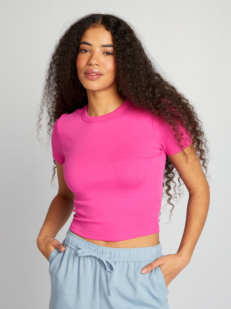 Camiseta cropped de manga corta ROSA - Kiabi