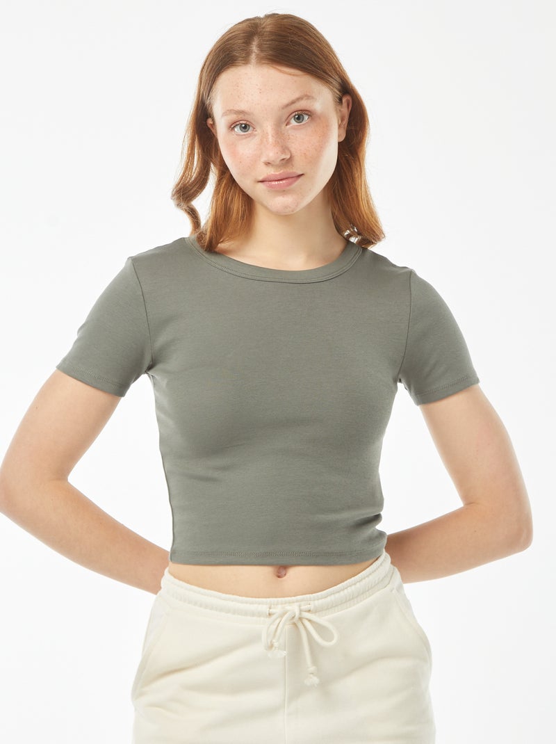 Camiseta cropped de manga corta Verde - Kiabi