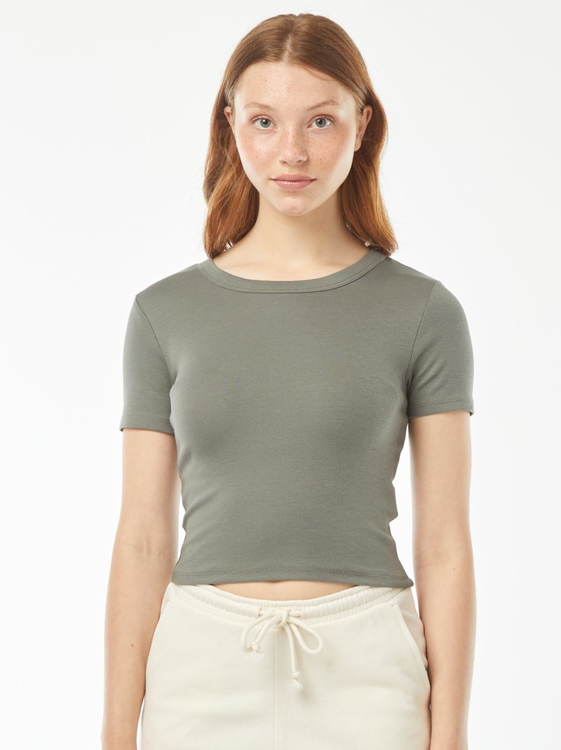Camiseta cropped de manga corta Verde - Kiabi