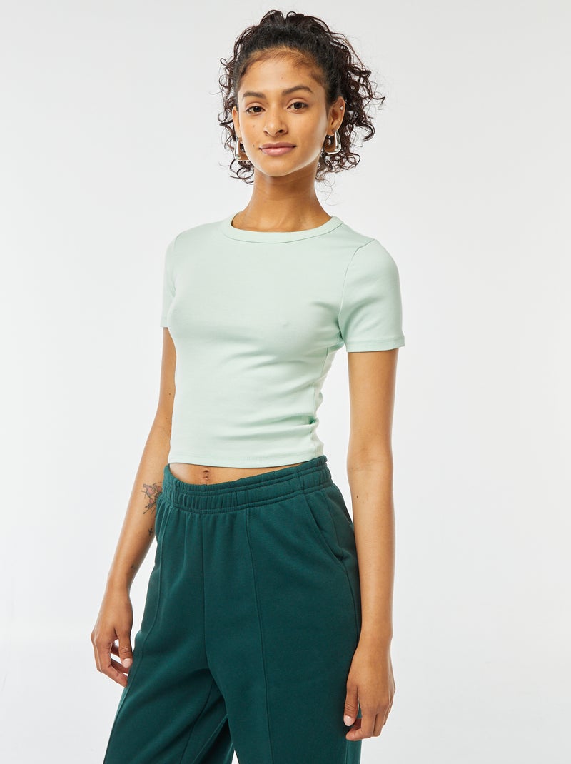 Camiseta cropped de manga corta Verde - Kiabi