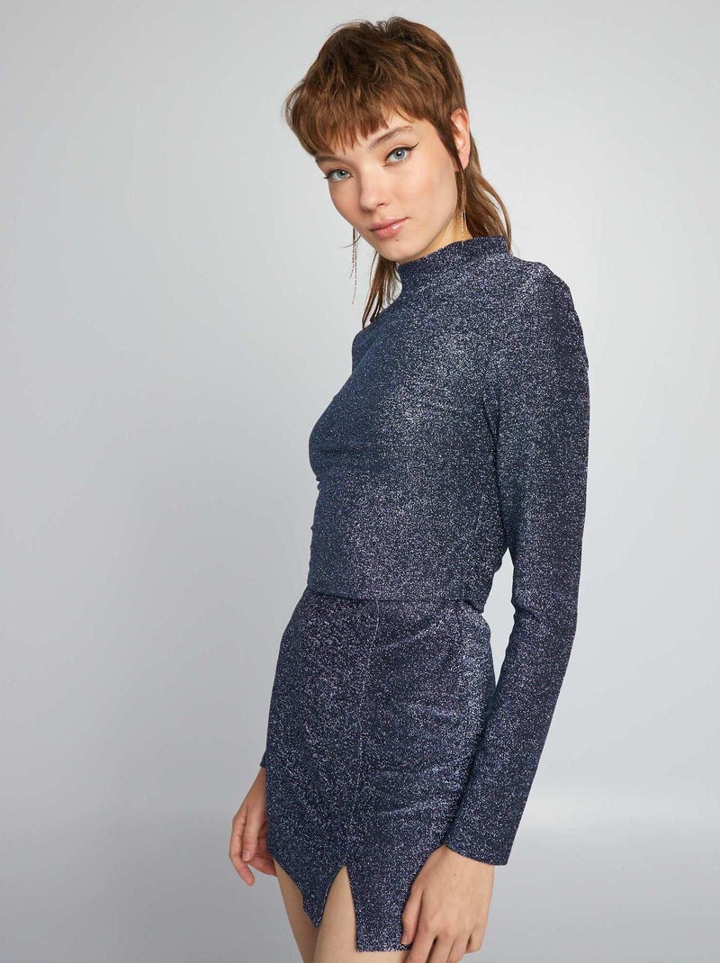 Camiseta cropped de punto bisou AZUL - Kiabi