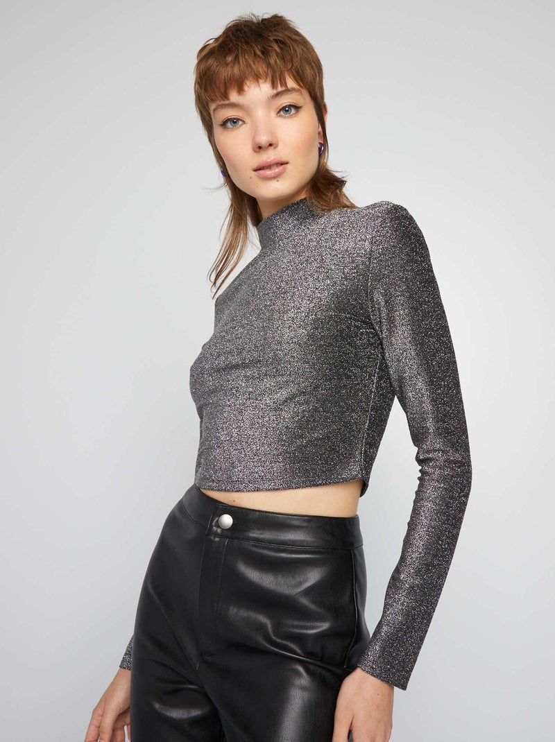 Camiseta cropped de punto bisou GRIS - Kiabi