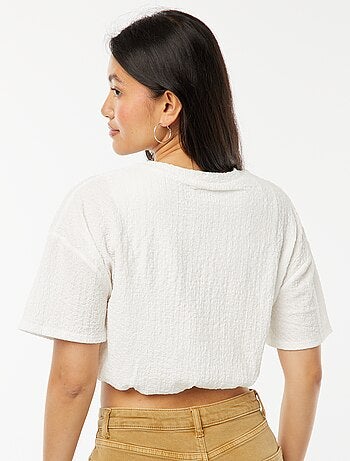 Camiseta cropped de punto gofrado
