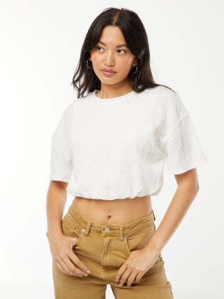 Camiseta cropped de punto gofrado