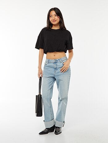 Camiseta cropped de punto gofrado