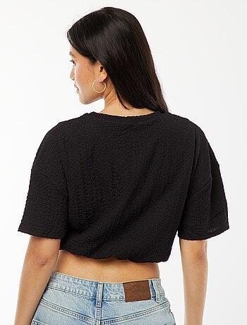 Camiseta cropped de punto gofrado