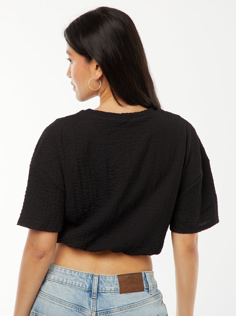 Camiseta cropped de punto gofrado negro - Kiabi