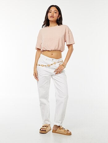 Camiseta cropped de punto gofrado