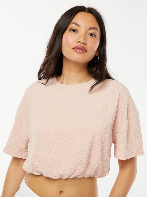 Camiseta cropped de punto gofrado - Kiabi