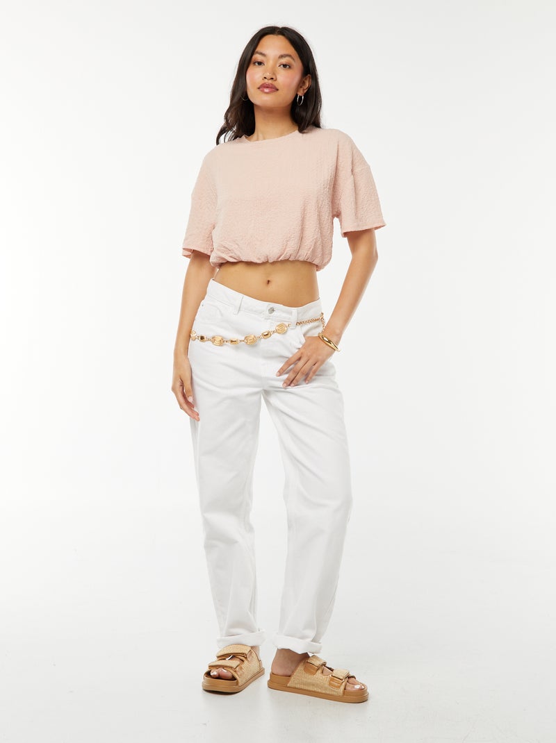 Camiseta cropped de punto gofrado ROSA - Kiabi