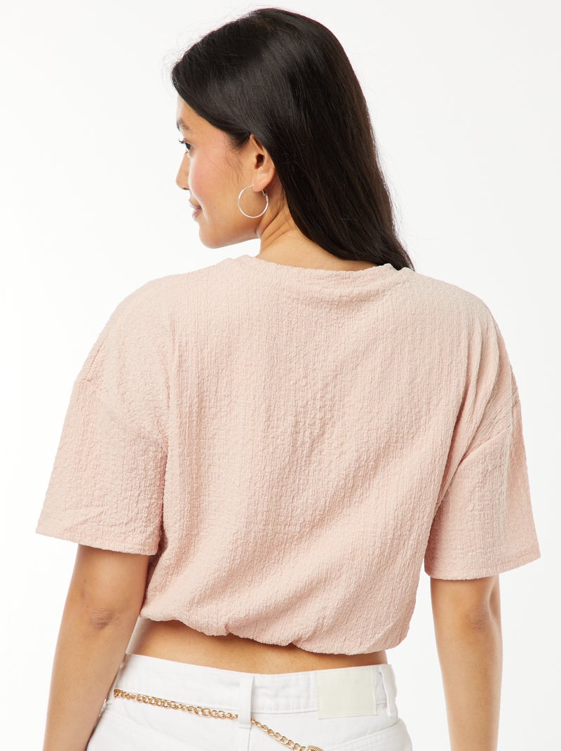 Camiseta cropped de punto gofrado ROSA - Kiabi