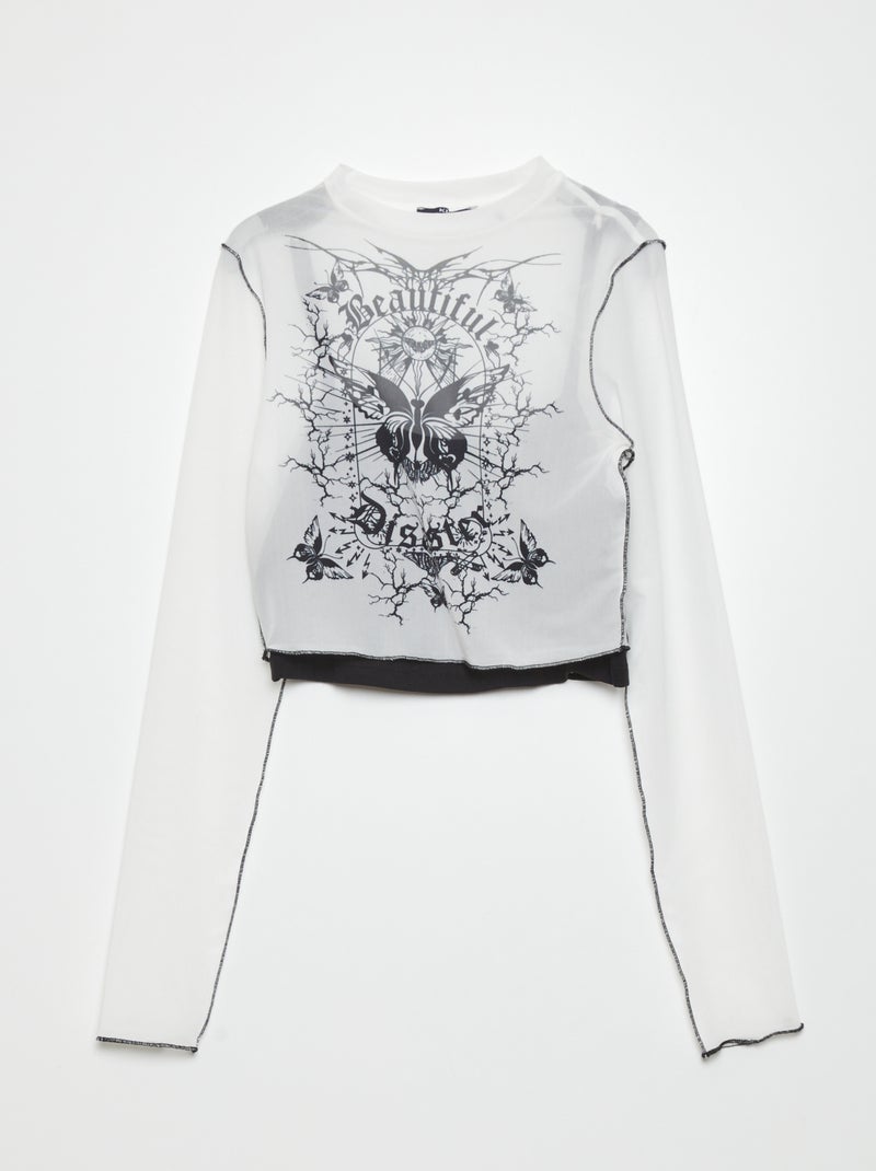 Camiseta cropped de rejilla transparente BLANCO - Kiabi