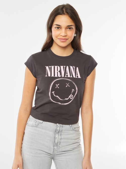 Camiseta cropped estampada 'Nirvana' - Kiabi