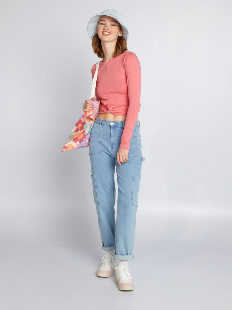Camiseta cropped rosa - Kiabi