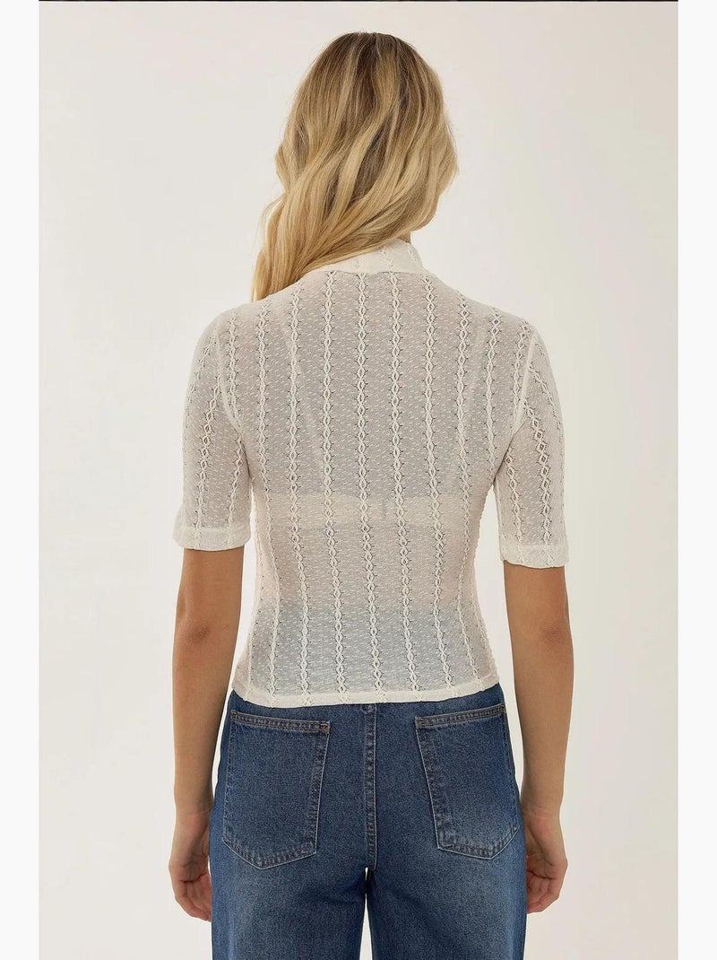 Camiseta cuello alto texturizada manga corta hiccup Blanco - Kiabi