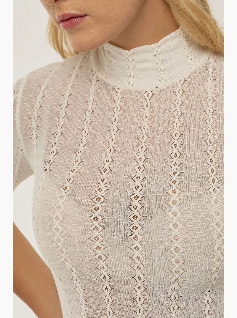 Camiseta cuello alto texturizada manga corta hiccup Blanco - Kiabi