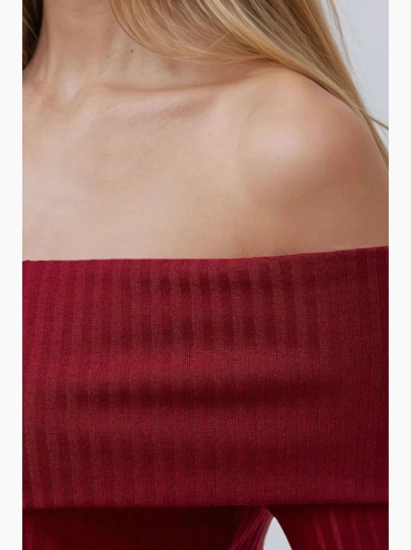 Camiseta cuello asimétrico punto texturizado manga larga hiccup Rojo burdeos - Kiabi