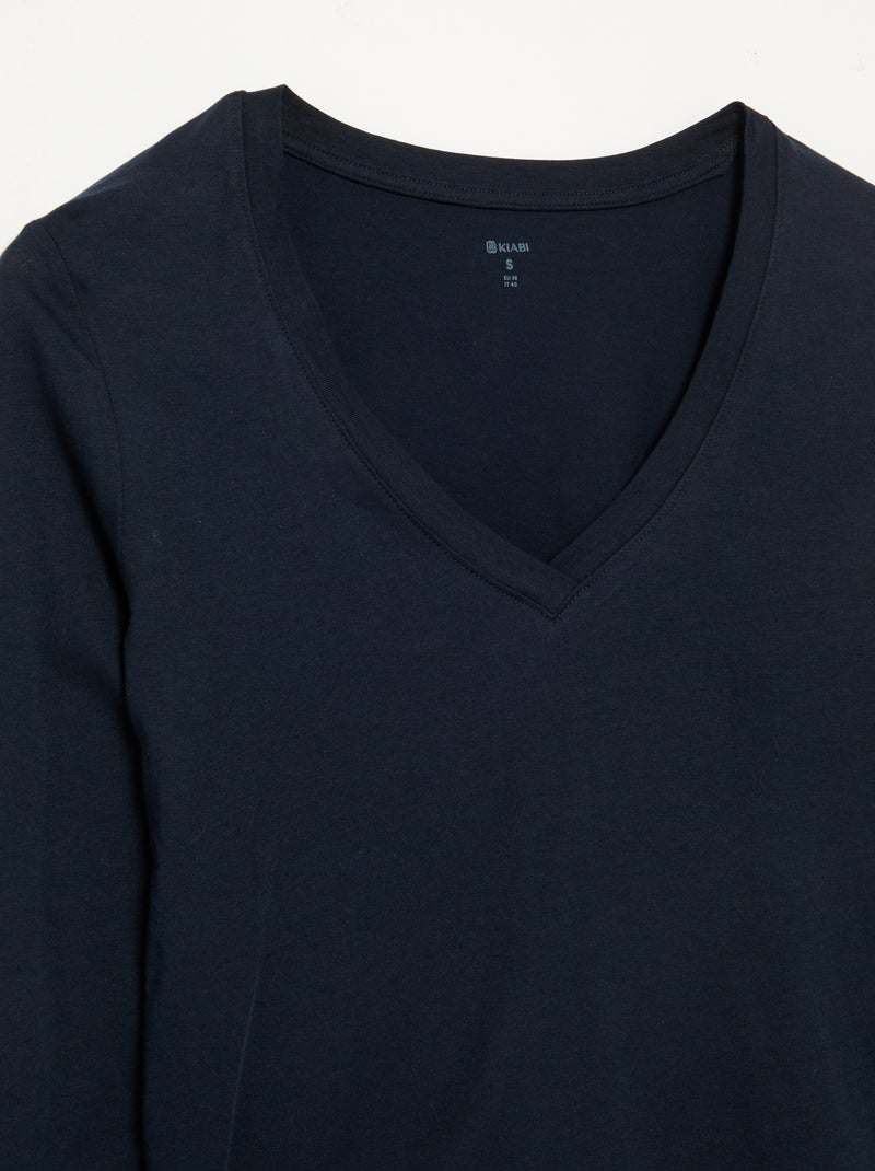 Camiseta cuello en pico Azul - Kiabi