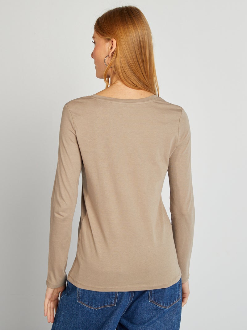 Camiseta cuello en pico BEIGE - Kiabi