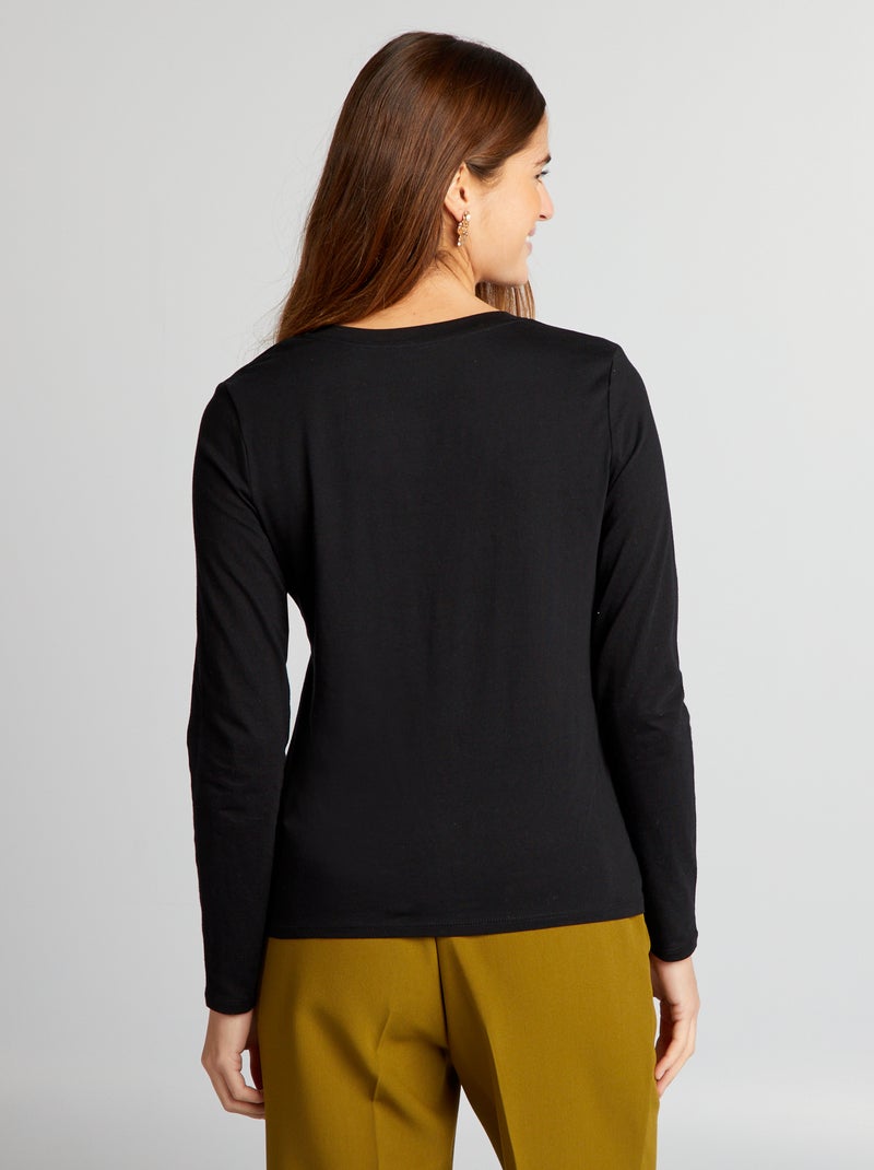 Camiseta cuello en pico negro - Kiabi