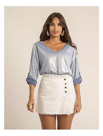 Camiseta cuello en V bimaterial FILINIE