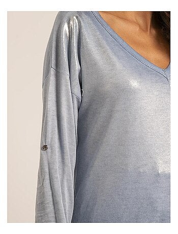 Camiseta cuello en V bimaterial FILINIE