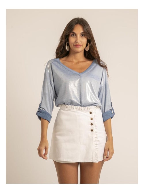 Camiseta cuello en V bimaterial FILINIE - Kiabi
