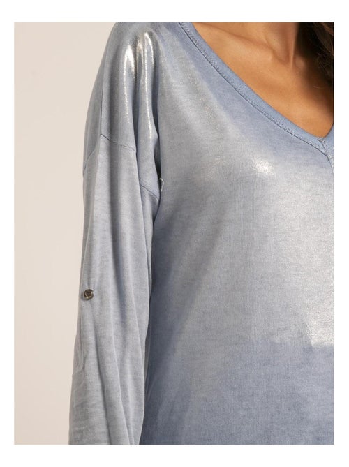 Camiseta cuello en V bimaterial FILINIE - Kiabi