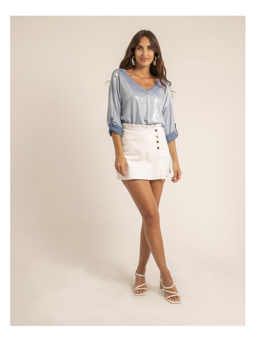 Camiseta cuello en V bimaterial FILINIE - Kiabi