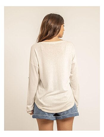 Camiseta cuello en V bimaterial FILINIE