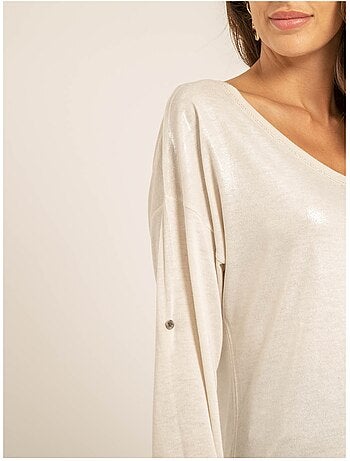 Camiseta cuello en V bimaterial FILINIE