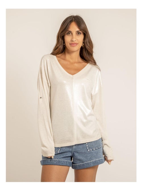 Camiseta cuello en V bimaterial FILINIE - Kiabi