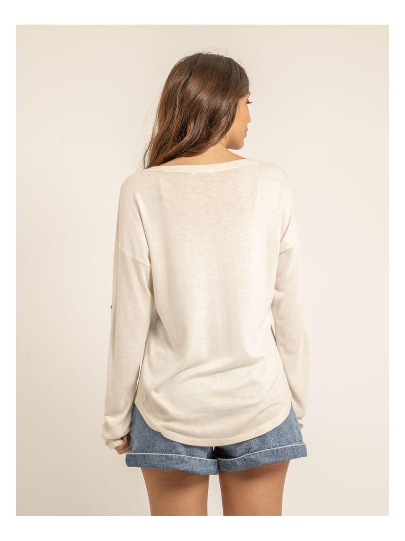 Camiseta cuello en V bimaterial FILINIE Beige - Kiabi