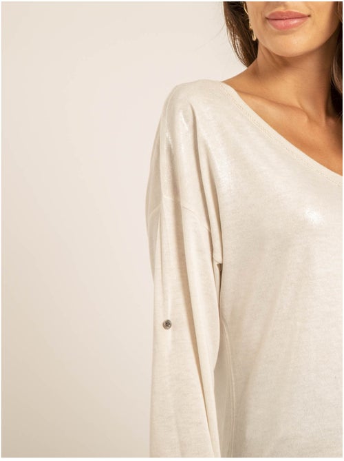 Camiseta cuello en V bimaterial FILINIE - Kiabi