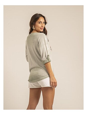 Camiseta cuello en V bimaterial FILINIE