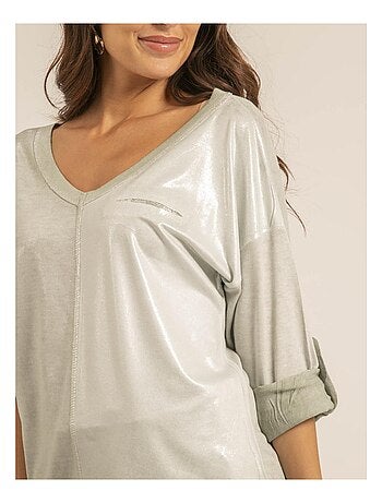 Camiseta cuello en V bimaterial FILINIE