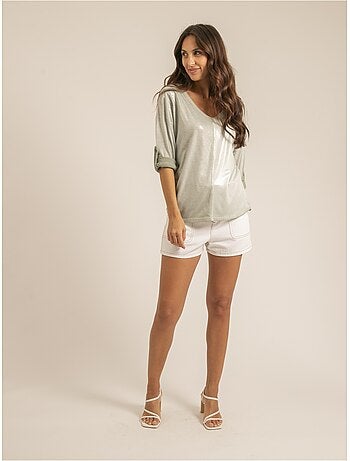 Camiseta cuello en V bimaterial FILINIE