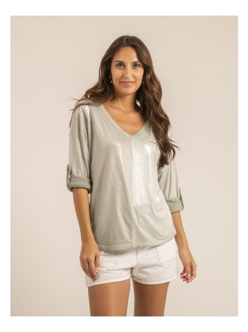 Camiseta cuello en V bimaterial FILINIE - Kiabi
