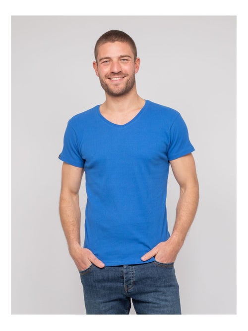Camiseta cuello en V de algodón acanalado WILLIAM - Kiabi