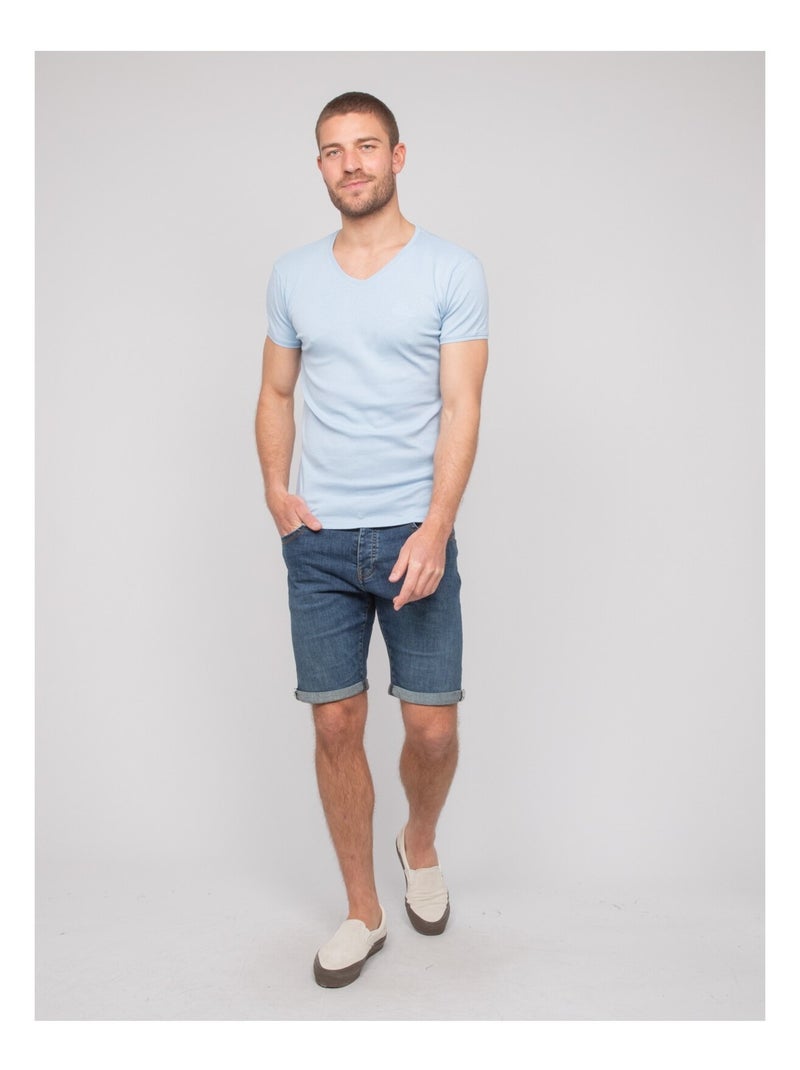 Camiseta cuello en V de algodón WORKO Azul cielo - Kiabi