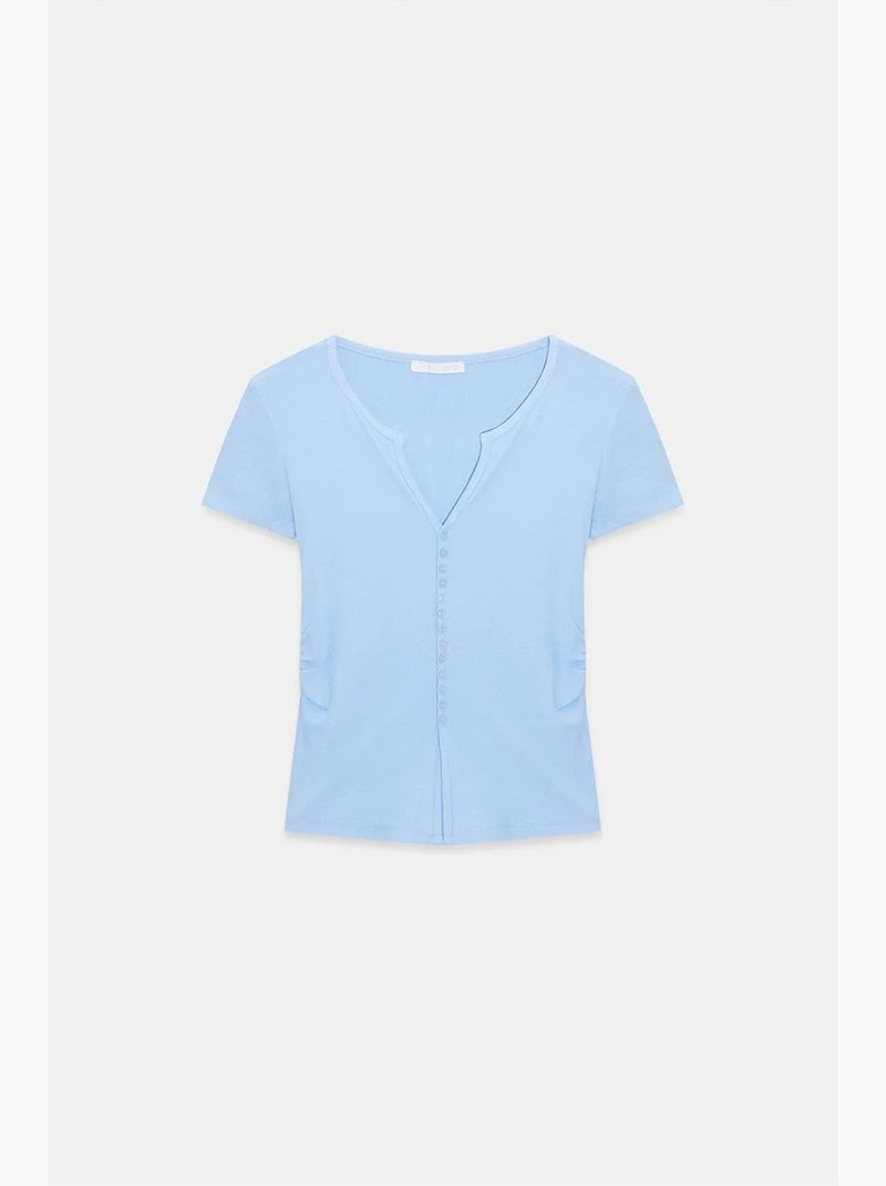 Camiseta cuello redondo botones manga larga ajustada dilvin Azul cielo - Kiabi