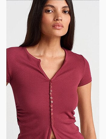 Camiseta cuello redondo botones manga larga ajustada dilvin
