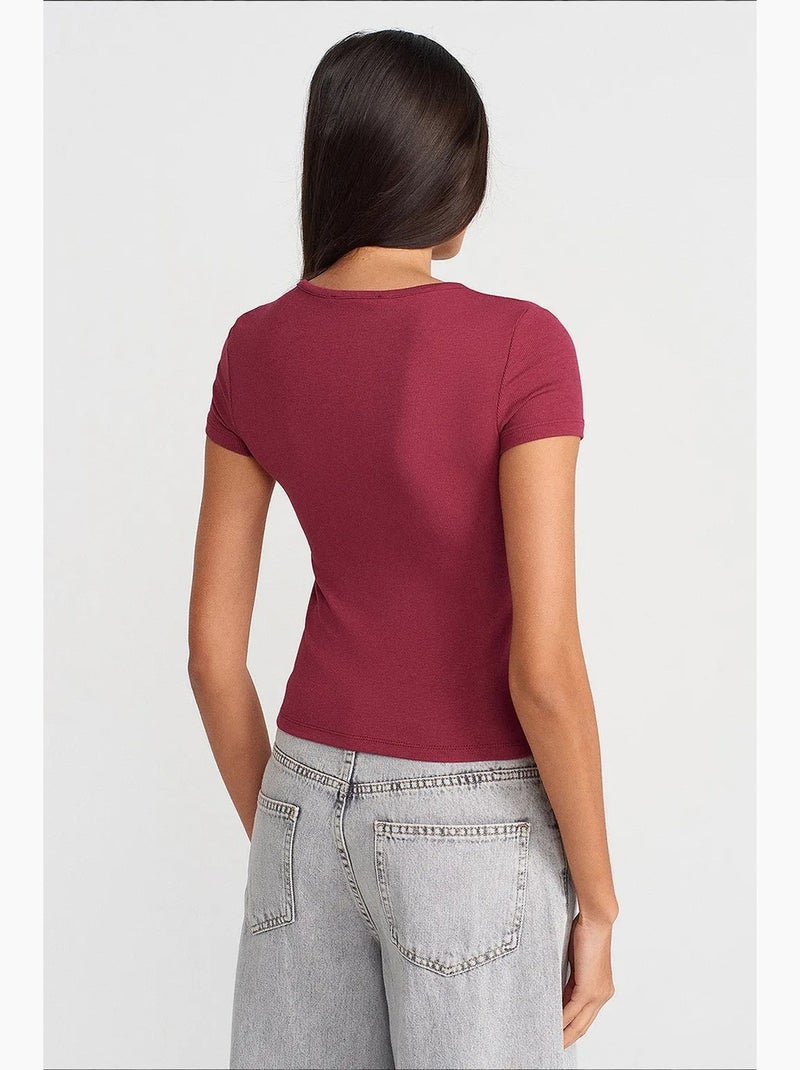 Camiseta cuello redondo botones manga larga ajustada dilvin Rojo burdeos - Kiabi