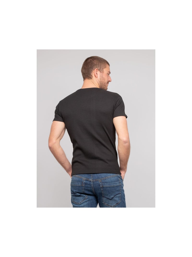 Camiseta cuello redondo de algodón acanalado WALTER Negro - Kiabi
