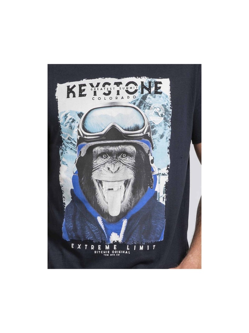 Camiseta cuello redondo de puro algodón JACOSKI Azul marino - Kiabi